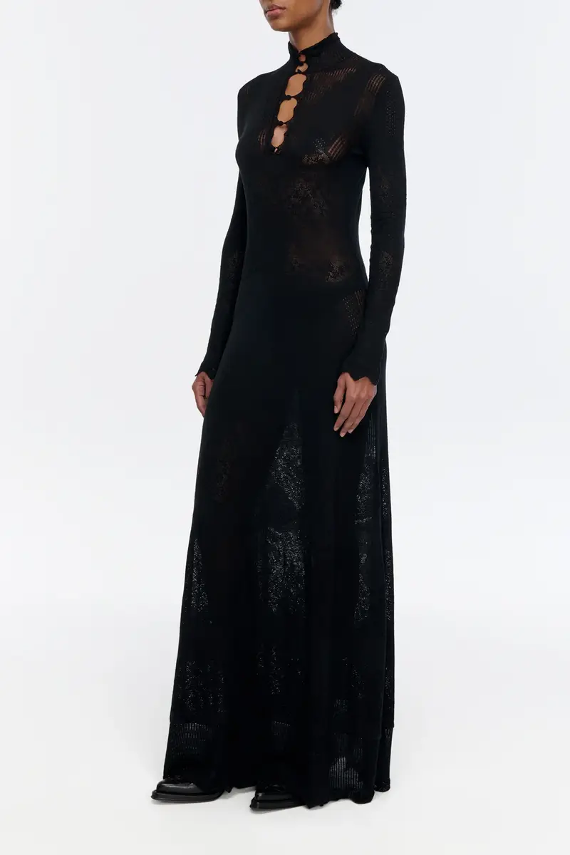 Gabriela Hearst Solace Pointelle Knit Lace Dress in Black Merino Wool | Thumbnail 4 Gabriela Hearst Solace Pointelle Knit Lace Dress in Black Merino Wool | Thumbnail 4