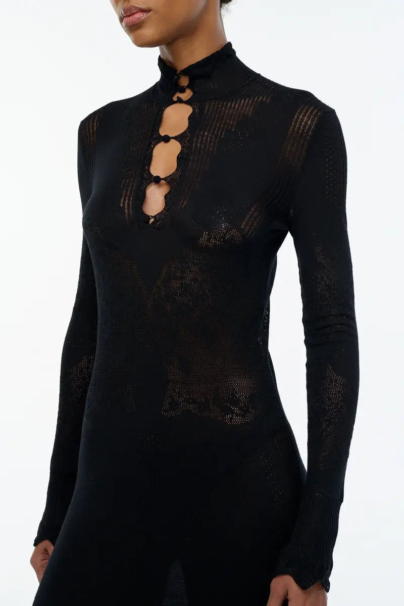 Gabriela Hearst Solace Pointelle Knit Lace Dress in Black Merino Wool | Thumbnail 6 Gabriela Hearst Solace Pointelle Knit Lace Dress in Black Merino Wool | Thumbnail 6
