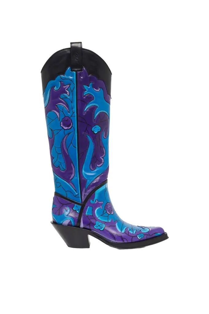 Hand Painted Capitana Cowboy Boot in Purple & Blue Leather Hand Painted Capitana Cowboy Boot in Purple & Blue Leather