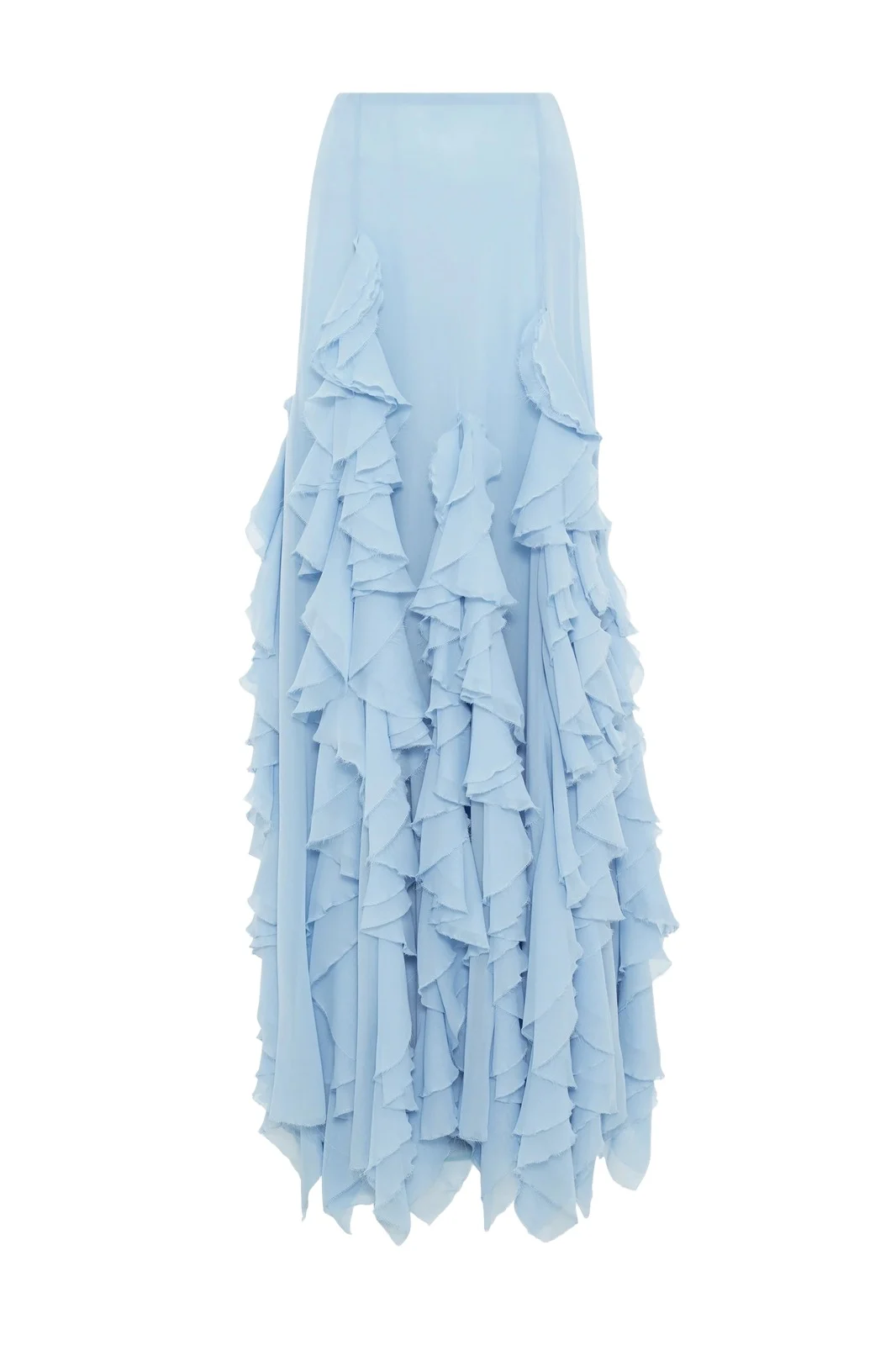 Gabriela Hearst Espina Skirt in Light Blue Silk Georgette with Custom Ruffles