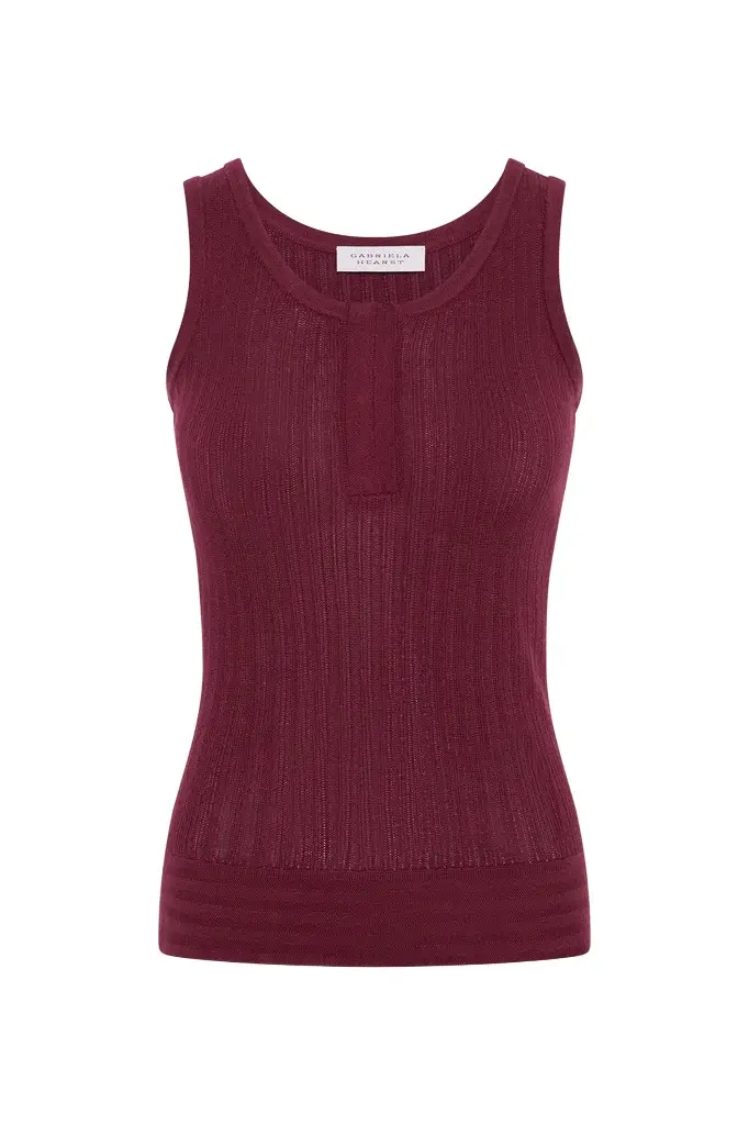 Alethe Knit Tank Top in Bordeaux Cashmere Silk