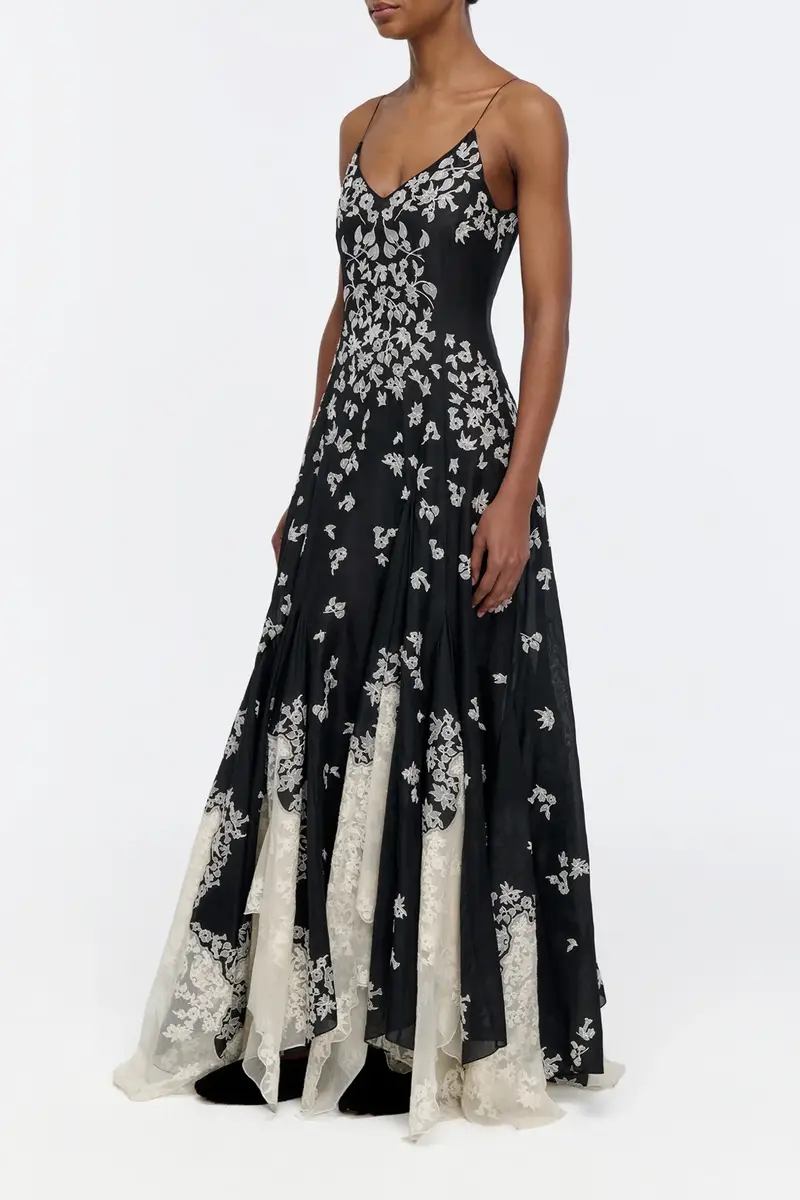 Gabriela Hearst Neville Embroidered Slip Dress in Black Multi Silk Organza | Thumbnail 4 Gabriela Hearst Neville Embroidered Slip Dress in Black Multi Silk Organza | Thumbnail 4