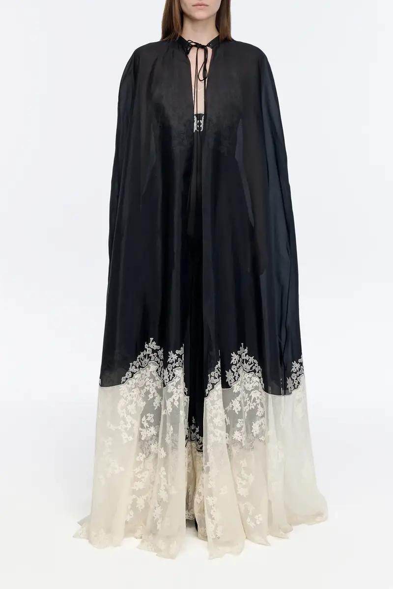 Gabriela Hearst Dimsdale Embroidered Cape in Black Multi Silk Organza | Thumbnail 3