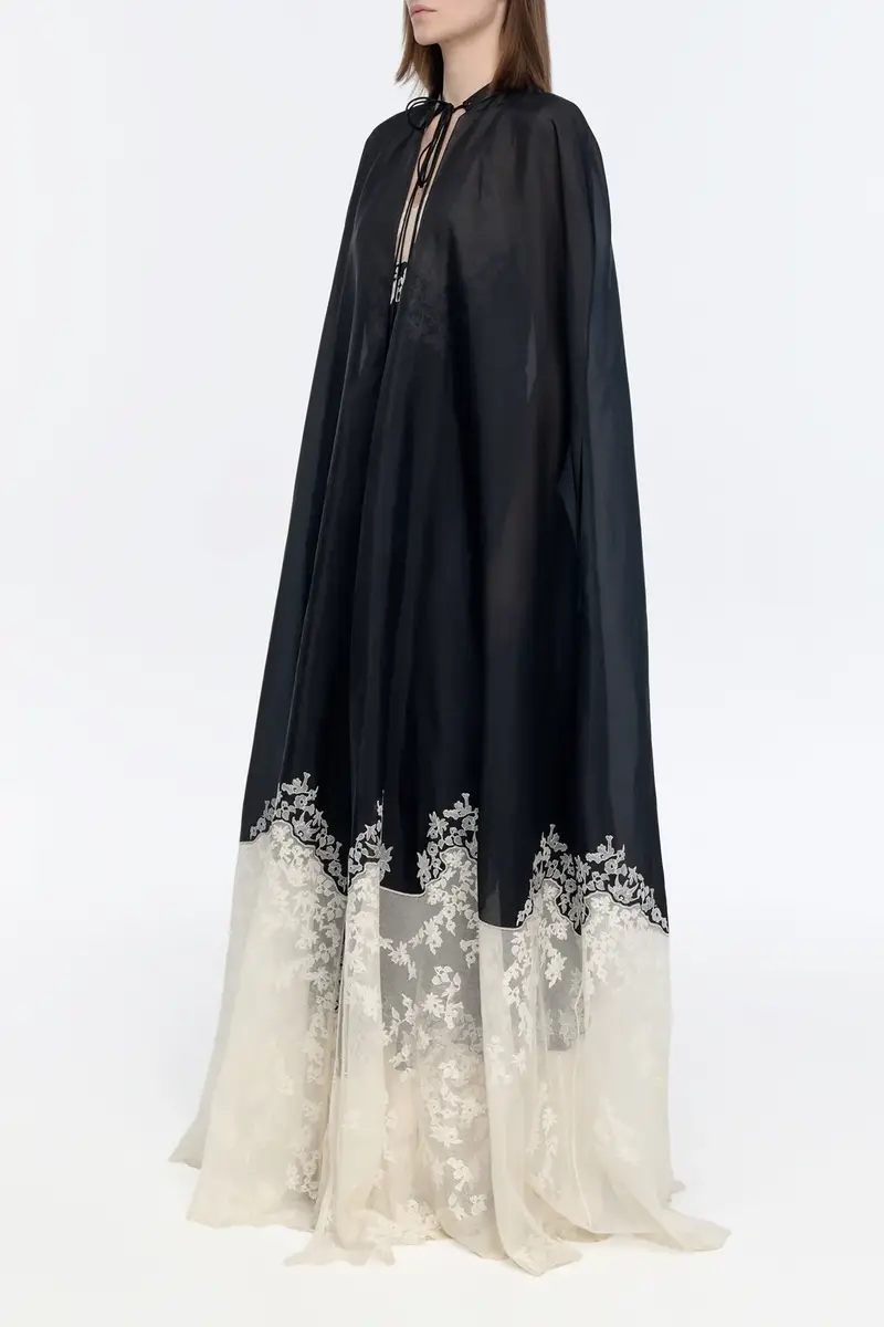 Gabriela Hearst Dimsdale Embroidered Cape in Black Multi Silk Organza | Thumbnail 4