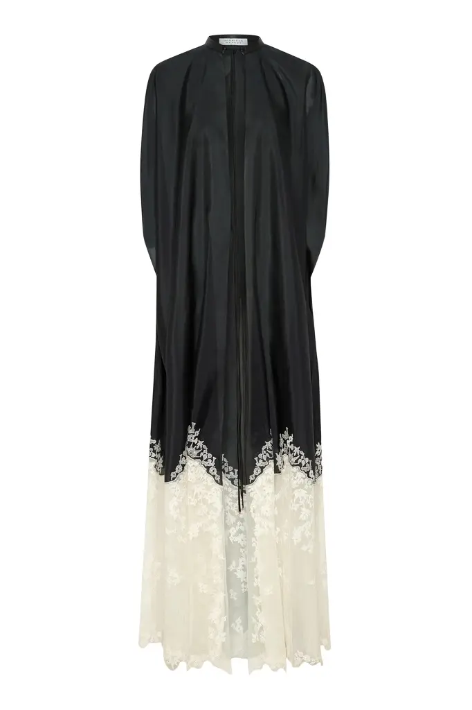 Dimsdale Embroidered Cape in Black Multi Silk Organza Dimsdale Embroidered Cape in Black Multi Silk Organza