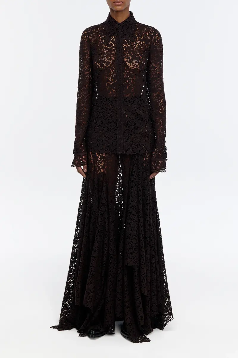 Gabriela Hearst Vera Shirt in Chocolate Floral Cashmere Lace with Suede Lace Cuffs | Thumbnail 2 Gabriela Hearst Vera Shirt in Chocolate Floral Cashmere Lace with Suede Lace Cuffs | Thumbnail 2