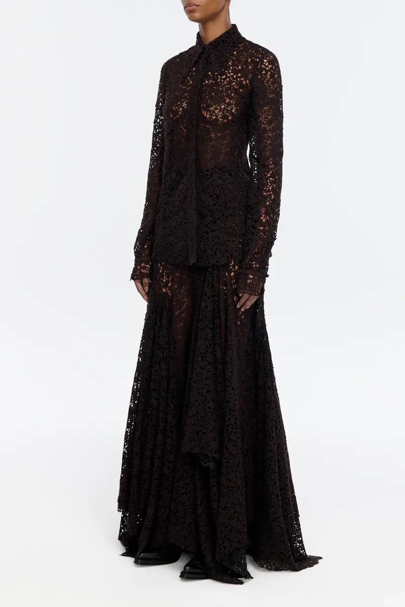 Gabriela Hearst Vera Shirt in Chocolate Floral Cashmere Lace with Suede Lace Cuffs | Thumbnail 3 Gabriela Hearst Vera Shirt in Chocolate Floral Cashmere Lace with Suede Lace Cuffs | Thumbnail 3