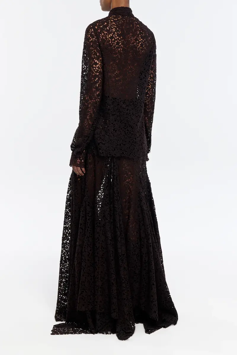 Gabriela Hearst Vera Shirt in Chocolate Floral Cashmere Lace with Suede Lace Cuffs | Thumbnail 4 Gabriela Hearst Vera Shirt in Chocolate Floral Cashmere Lace with Suede Lace Cuffs | Thumbnail 4