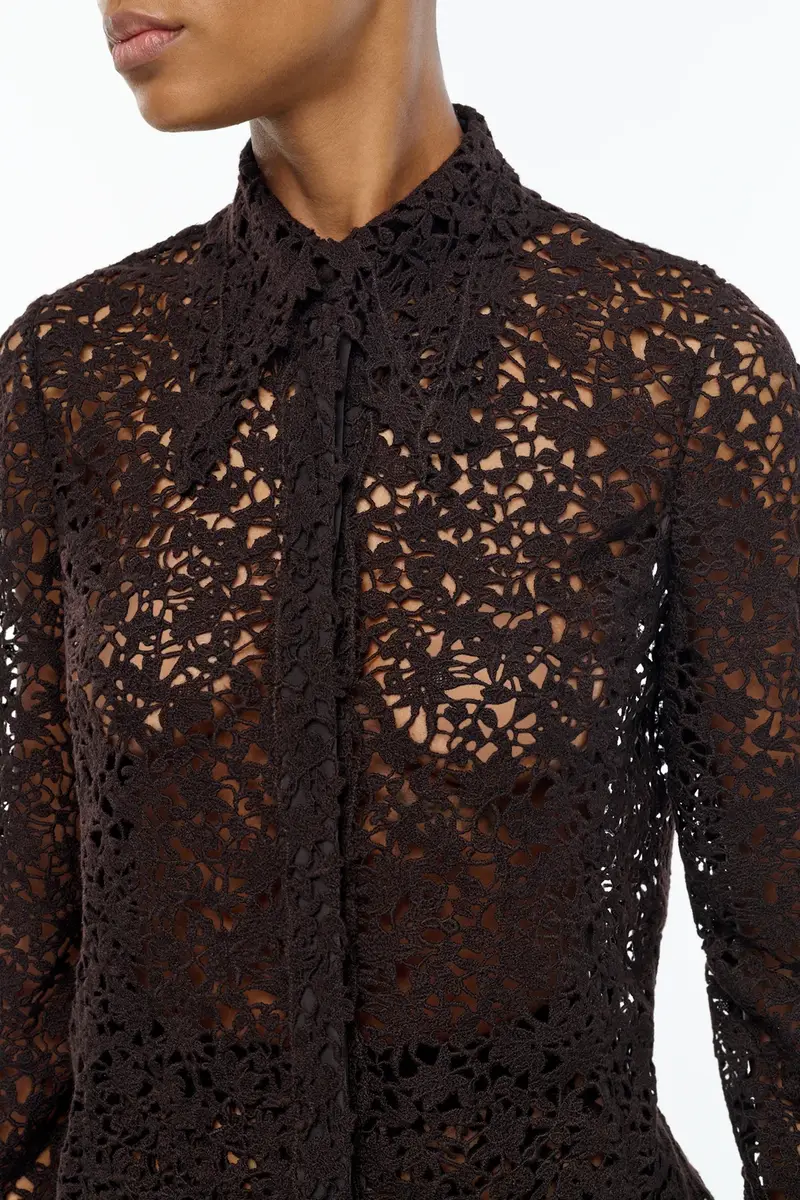 Gabriela Hearst Vera Shirt in Chocolate Floral Cashmere Lace with Suede Lace Cuffs | Thumbnail 5 Gabriela Hearst Vera Shirt in Chocolate Floral Cashmere Lace with Suede Lace Cuffs | Thumbnail 5