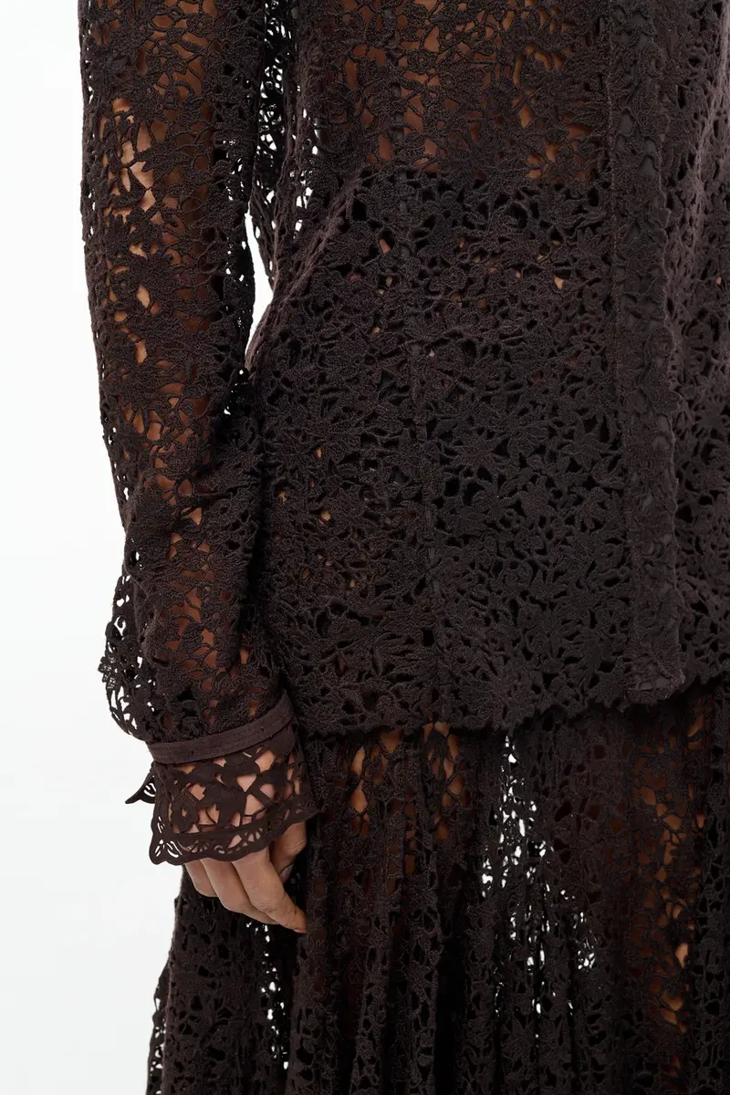 Gabriela Hearst Vera Shirt in Chocolate Floral Cashmere Lace with Suede Lace Cuffs | Thumbnail 6 Gabriela Hearst Vera Shirt in Chocolate Floral Cashmere Lace with Suede Lace Cuffs | Thumbnail 6