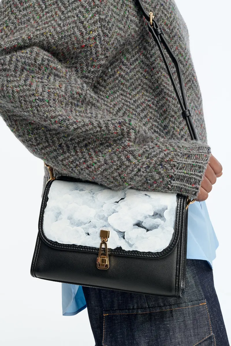 Gabriela Hearst Hand Painted Small Leonora Flap Bag in Black & White Leather | Thumbnail 2