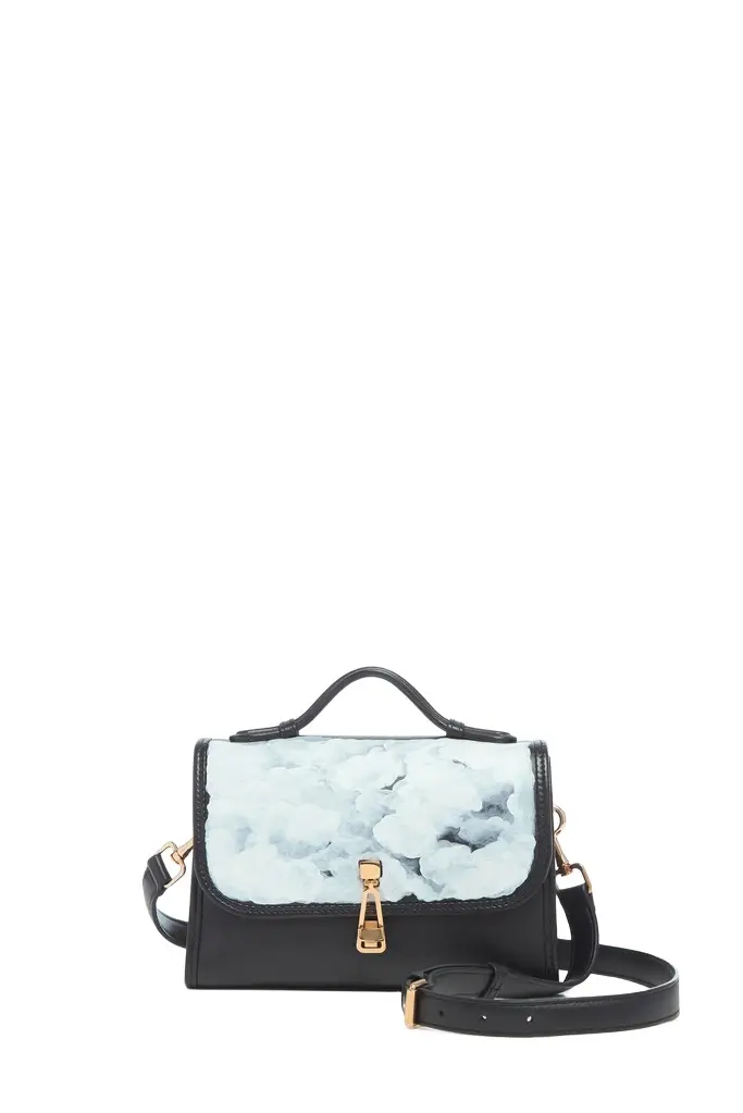 Hand Painted Small Leonora Flap Bag in Black & White Leather