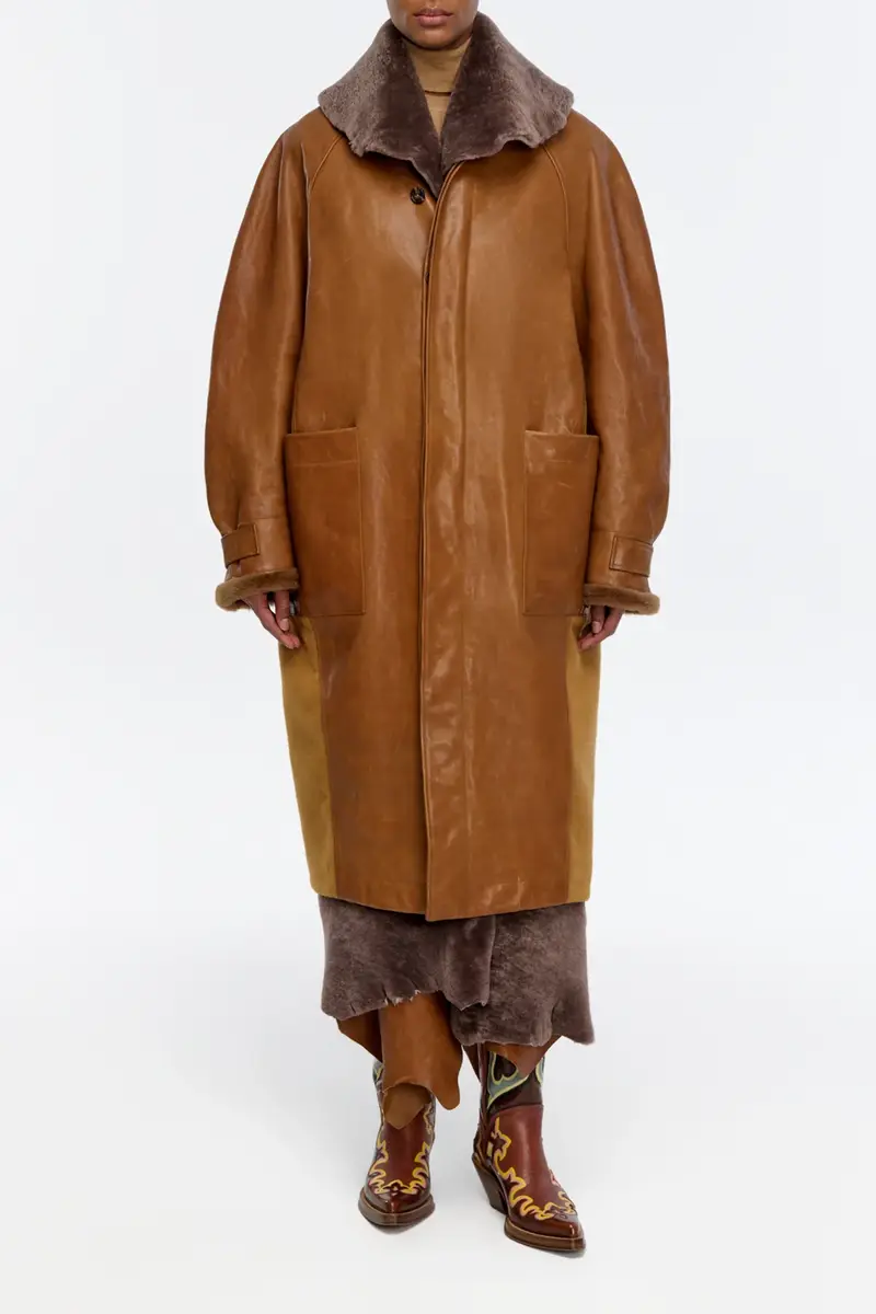 Gabriela Hearst Arbor Cocoon Coat in Cognac Vachetta Leather | Thumbnail 3