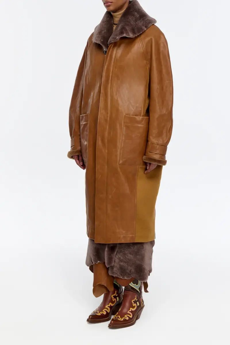 Gabriela Hearst Arbor Cocoon Coat in Cognac Vachetta Leather | Thumbnail 4