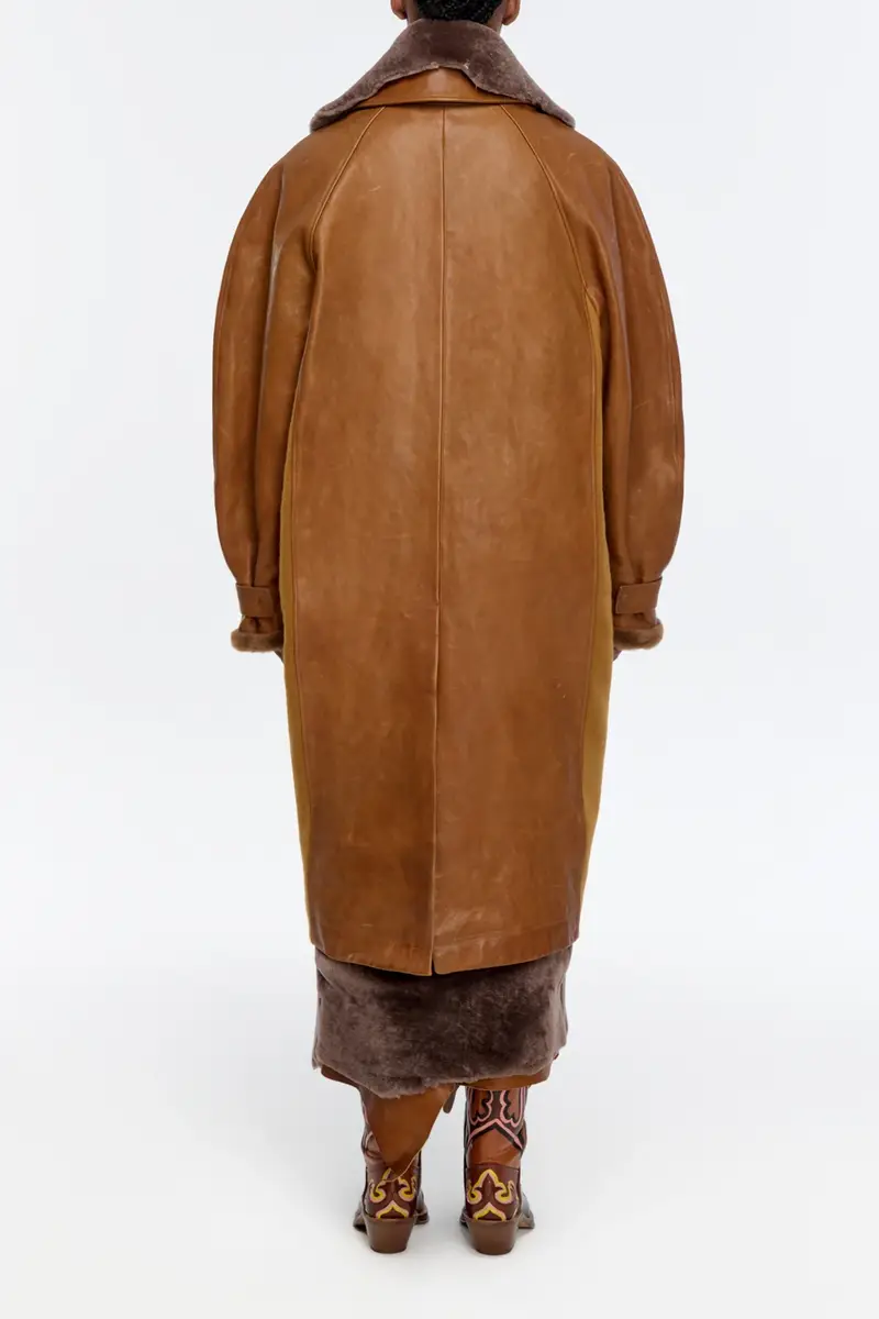 Gabriela Hearst Arbor Cocoon Coat in Cognac Vachetta Leather | Thumbnail 6