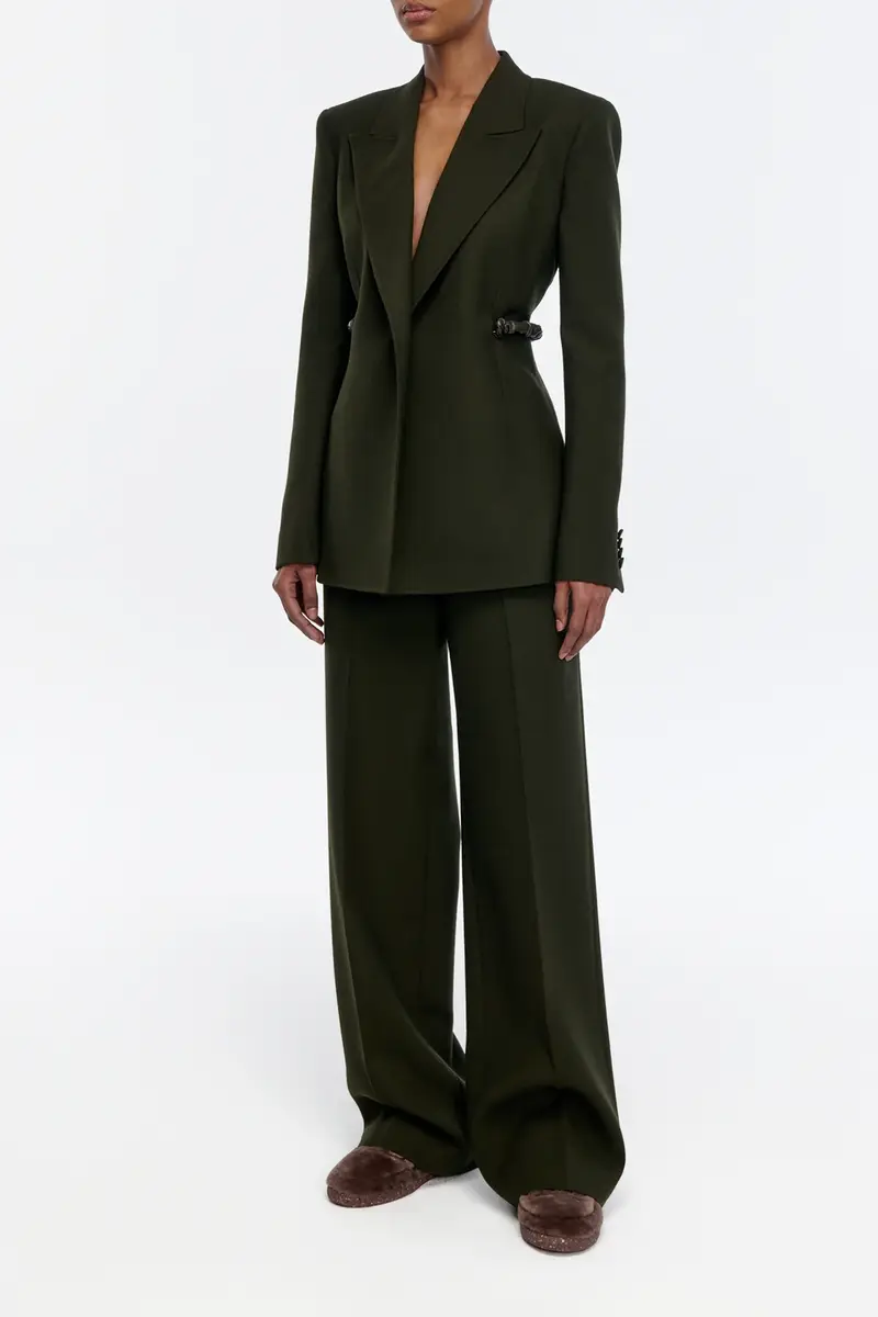 Gabriela Hearst Epona Chain Blazer in Deep Olive Recycled Virgin Wool | Thumbnail 3 Gabriela Hearst Epona Chain Blazer in Deep Olive Recycled Virgin Wool | Thumbnail 3