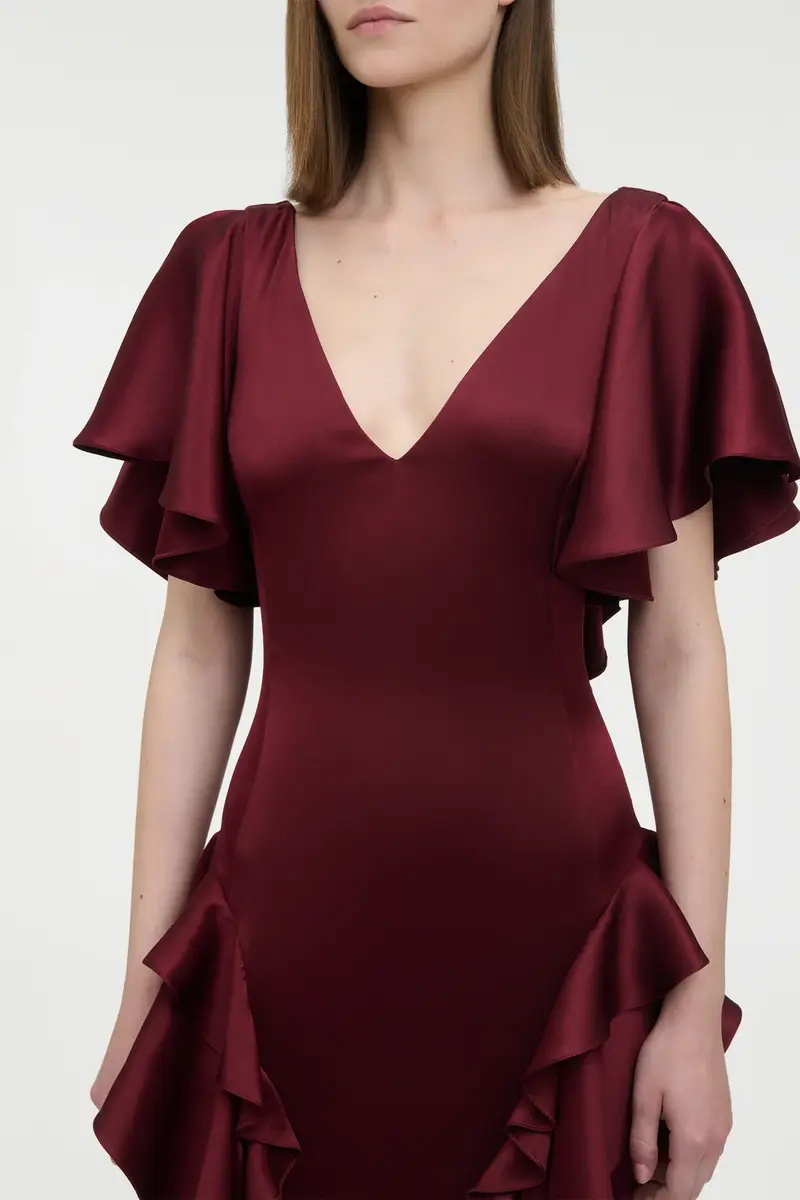 Gabriela Hearst Spiral Ruffles Dress in Bordeaux Silk Satin | Thumbnail 5 Gabriela Hearst Spiral Ruffles Dress in Bordeaux Silk Satin | Thumbnail 5