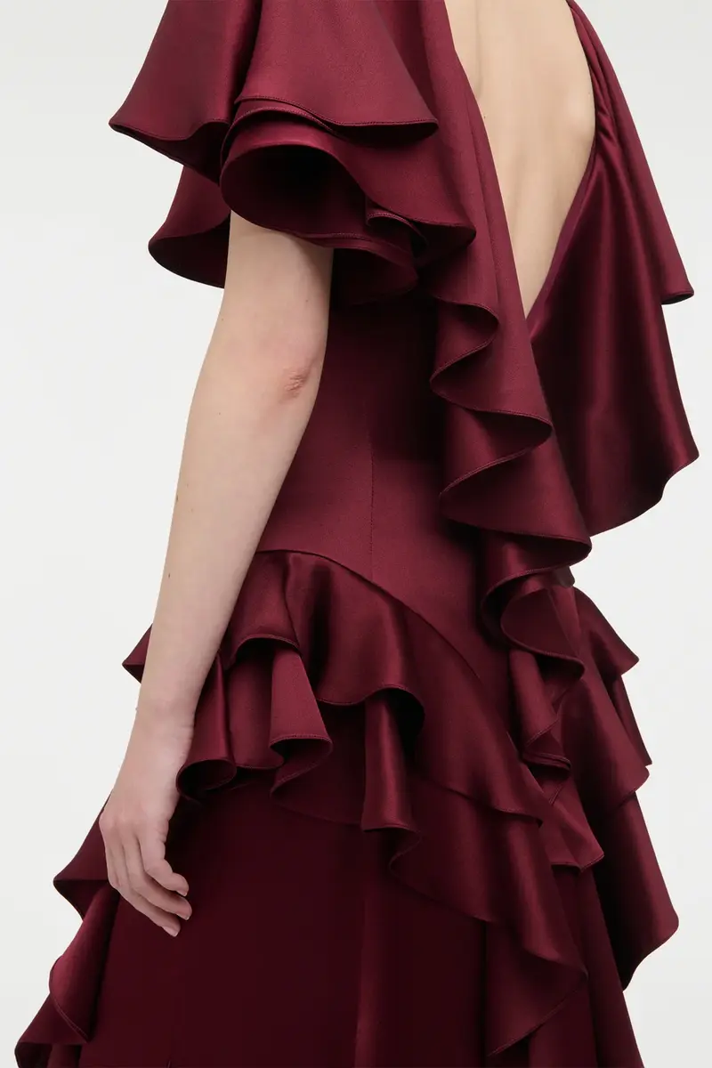 Gabriela Hearst Spiral Ruffles Dress in Bordeaux Silk Satin | Thumbnail 6 Gabriela Hearst Spiral Ruffles Dress in Bordeaux Silk Satin | Thumbnail 6