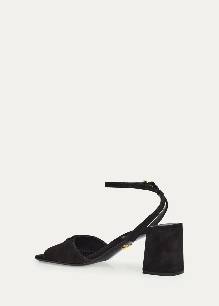 Prada 65mm Triangle Logo Suede Block-Heel Sandals | Thumbnail 2 Prada 65mm Triangle Logo Suede Block-Heel Sandals | Thumbnail 2