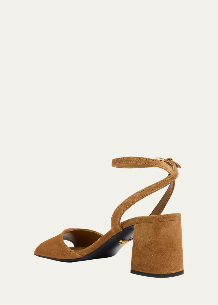 Prada 65mm Triangle Logo Suede Block-Heel Sandals | Thumbnail 4 Prada 65mm Triangle Logo Suede Block-Heel Sandals | Thumbnail 4