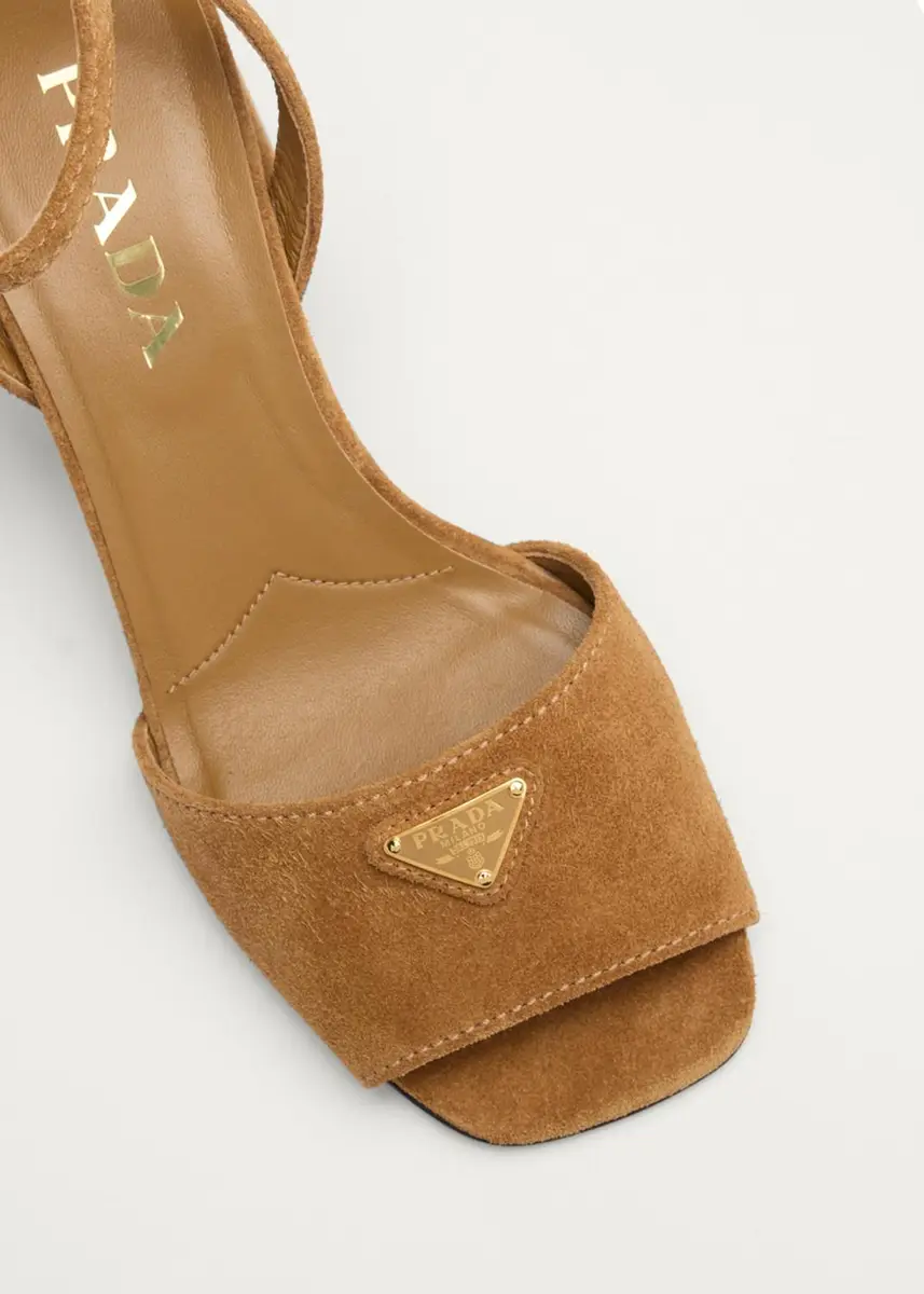 Prada 65mm Triangle Logo Suede Block-Heel Sandals | Thumbnail 5 Prada 65mm Triangle Logo Suede Block-Heel Sandals | Thumbnail 5