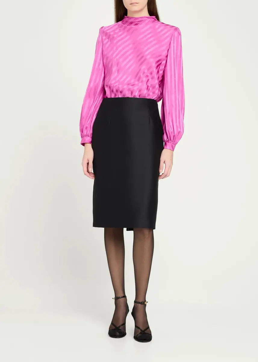 Valentino Garavani V-Logo Striped Silk Jacquard Long-Sleeve Blouse | Thumbnail 2 Valentino Garavani V-Logo Striped Silk Jacquard Long-Sleeve Blouse | Thumbnail 2