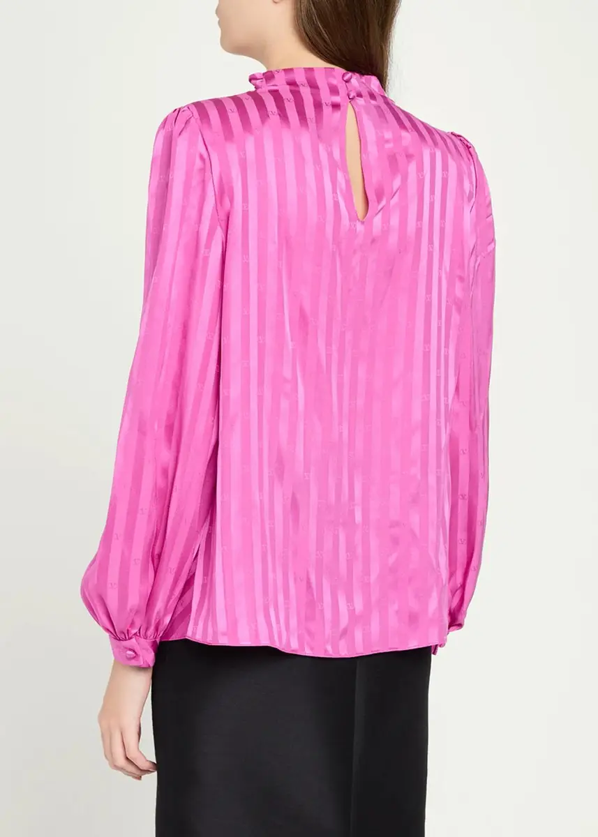 Valentino Garavani V-Logo Striped Silk Jacquard Long-Sleeve Blouse | Thumbnail 3 Valentino Garavani V-Logo Striped Silk Jacquard Long-Sleeve Blouse | Thumbnail 3