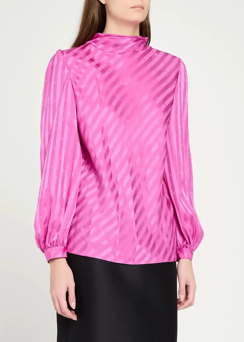 Valentino Garavani V-Logo Striped Silk Jacquard Long-Sleeve Blouse | Thumbnail 4 Valentino Garavani V-Logo Striped Silk Jacquard Long-Sleeve Blouse | Thumbnail 4
