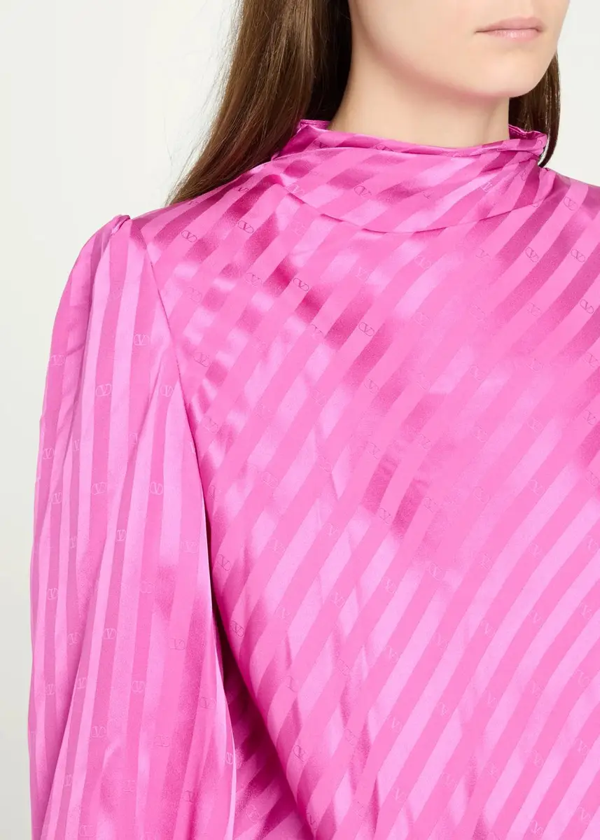 Valentino Garavani V-Logo Striped Silk Jacquard Long-Sleeve Blouse | Thumbnail 5 Valentino Garavani V-Logo Striped Silk Jacquard Long-Sleeve Blouse | Thumbnail 5