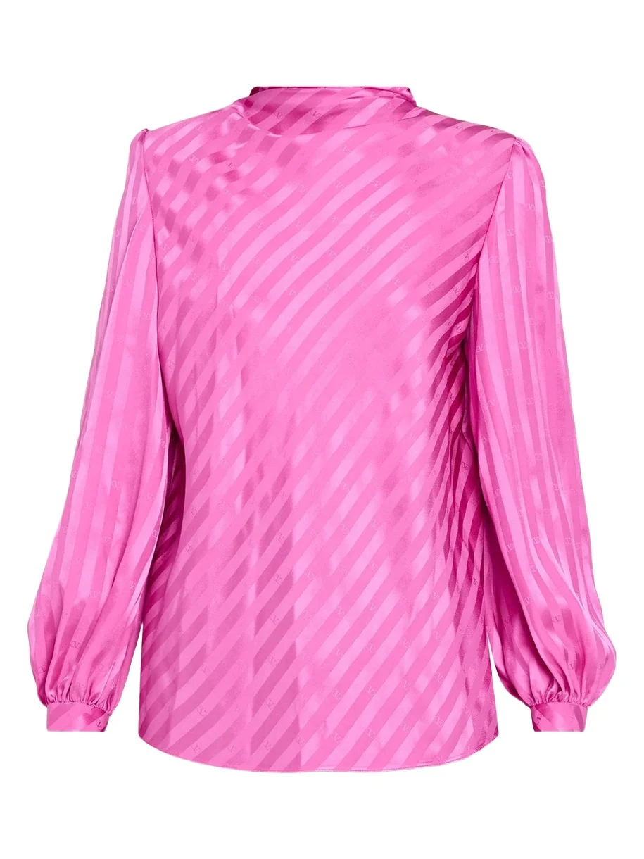 Valentino Garavani V-Logo Striped Silk Jacquard Long-Sleeve Blouse