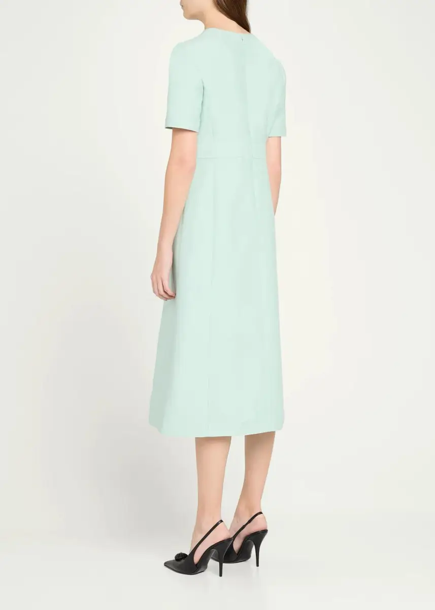 Valentino Garavani V-Logo Pockets Short-Sleeve Wool Silk Midi Dress | Thumbnail 3 Valentino Garavani V-Logo Pockets Short-Sleeve Wool Silk Midi Dress | Thumbnail 3