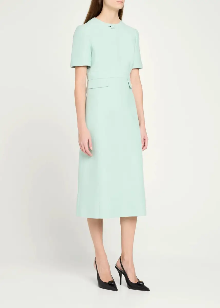 Valentino Garavani V-Logo Pockets Short-Sleeve Wool Silk Midi Dress | Thumbnail 4 Valentino Garavani V-Logo Pockets Short-Sleeve Wool Silk Midi Dress | Thumbnail 4
