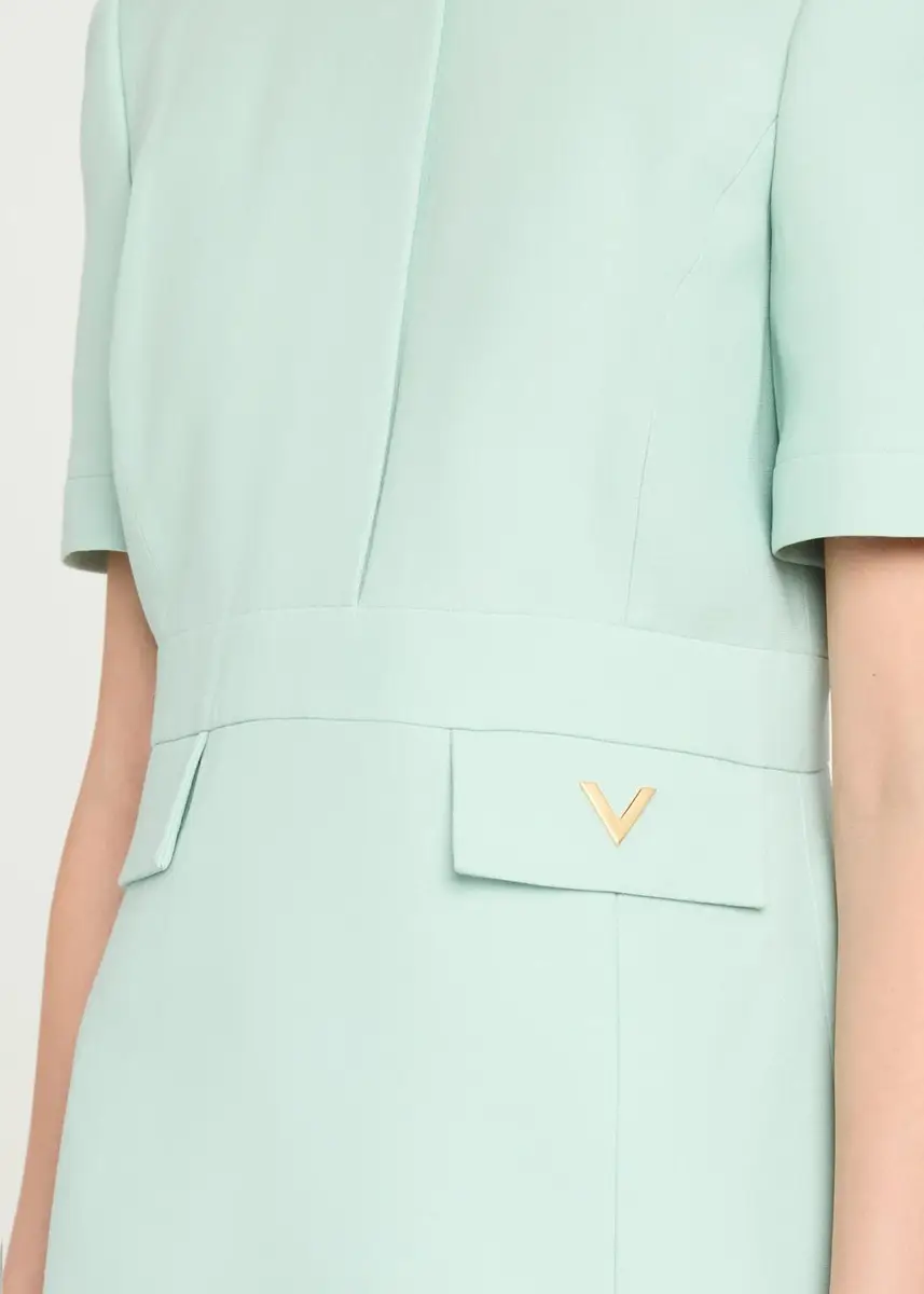 Valentino Garavani V-Logo Pockets Short-Sleeve Wool Silk Midi Dress | Thumbnail 5 Valentino Garavani V-Logo Pockets Short-Sleeve Wool Silk Midi Dress | Thumbnail 5