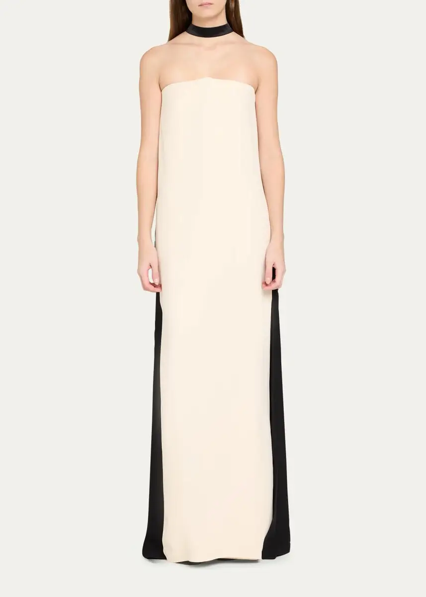 Valentino Garavani Colorblock Silk Choker Strapless-Illusion Column Gown | Thumbnail 2