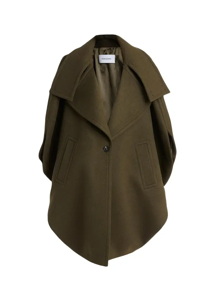 Ferragamo Wool-Cashmere Double-Collar Cocoon Coat
