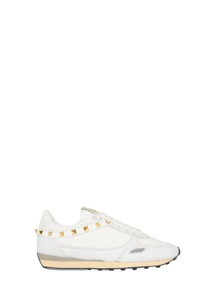 Rockstud Nylon and Leather Low-Top Sneakers