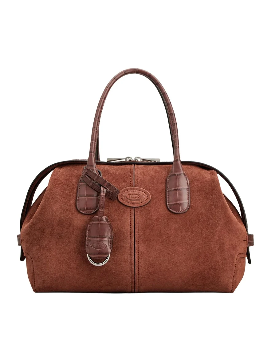 Leather-Trim Suede Bowling Bag