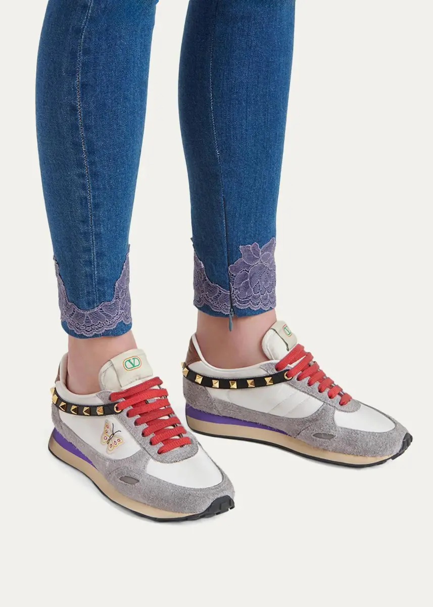 Valentino Garavani Embroidered Rockstud Low-Top Sneakers | Thumbnail 2