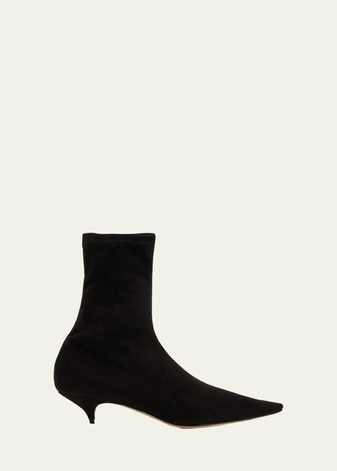 The Row Liisa Suede Kitten-Heel Booties