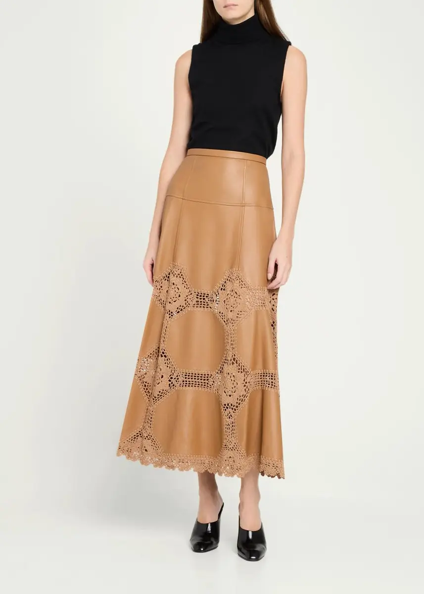 Ulla Johnson Izra Crochet & Leather Midi Skirt | Thumbnail 2