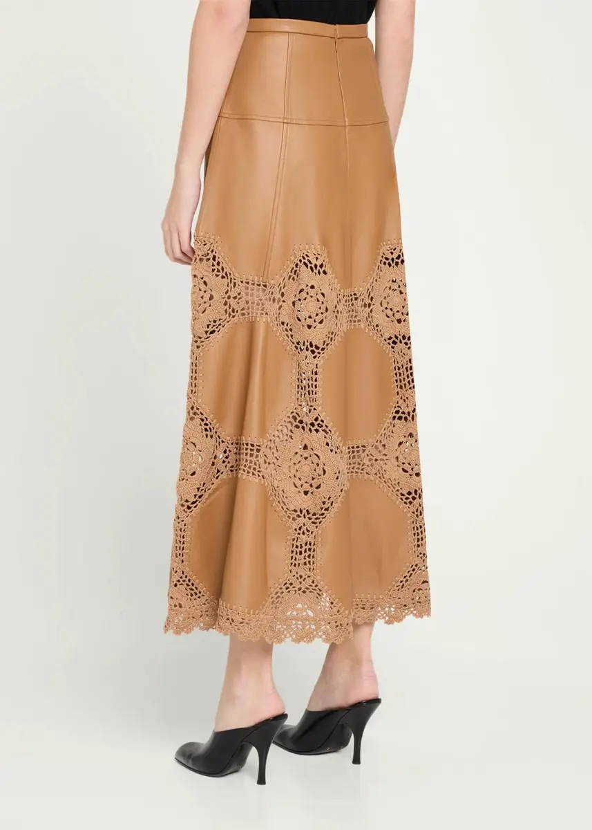 Ulla Johnson Izra Crochet & Leather Midi Skirt | Thumbnail 3