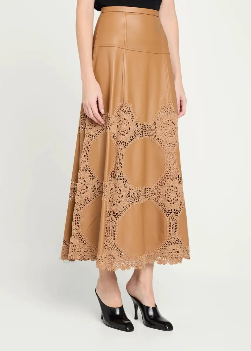 Ulla Johnson Izra Crochet & Leather Midi Skirt | Thumbnail 4