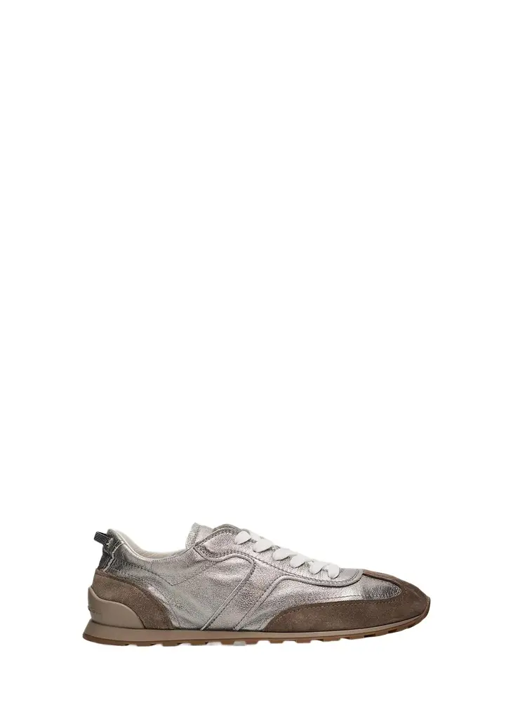 Brunello Cucinelli Monili Pull-Tab Crinkle-Effect Leather Low-Top Sneakers