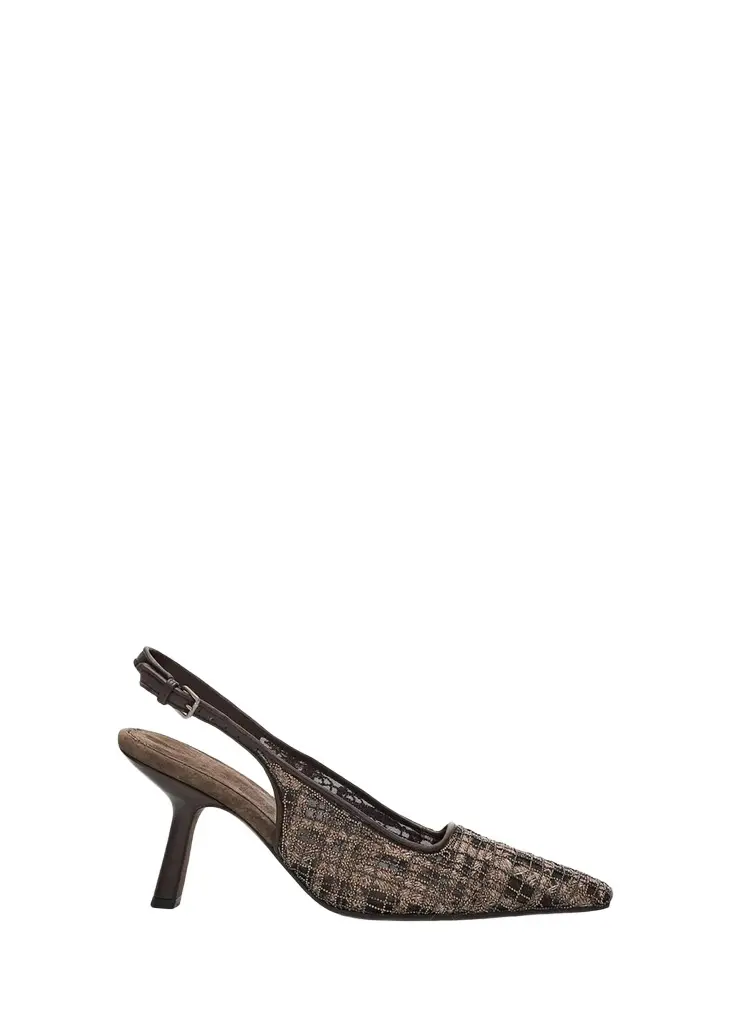Brunello Cucinelli Monili-Embroidered Check Slingback Pumps