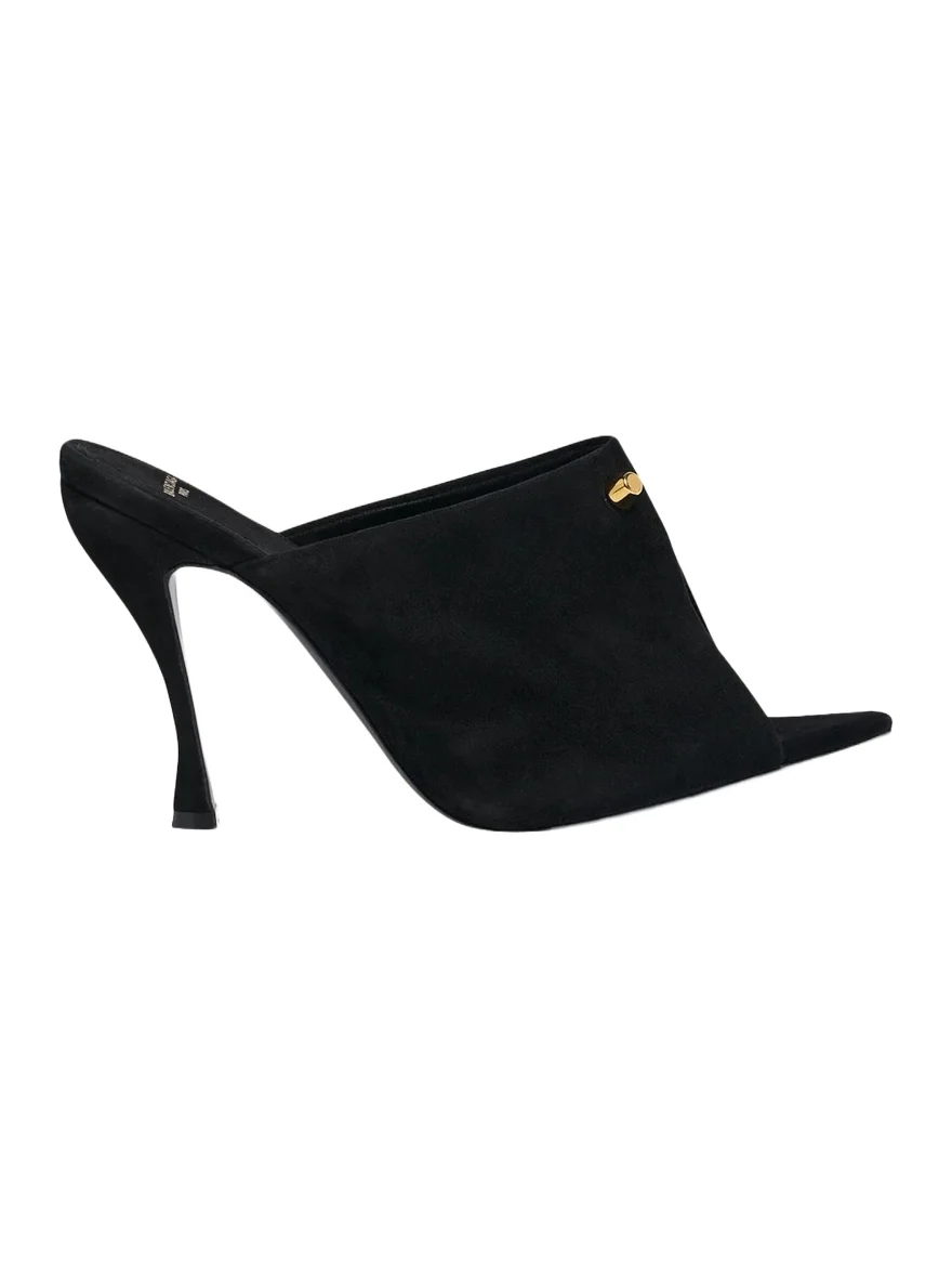 Balenciaga 95mm Suede Peep-Toe Mules