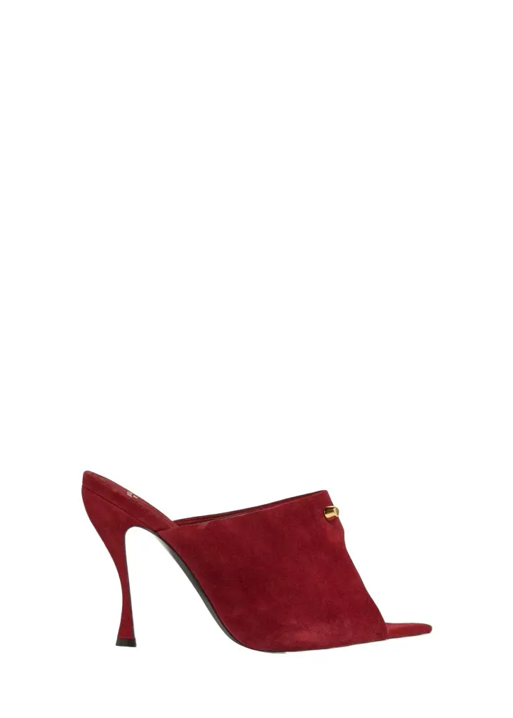 Balenciaga 95mm Suede Peep-Toe Mules