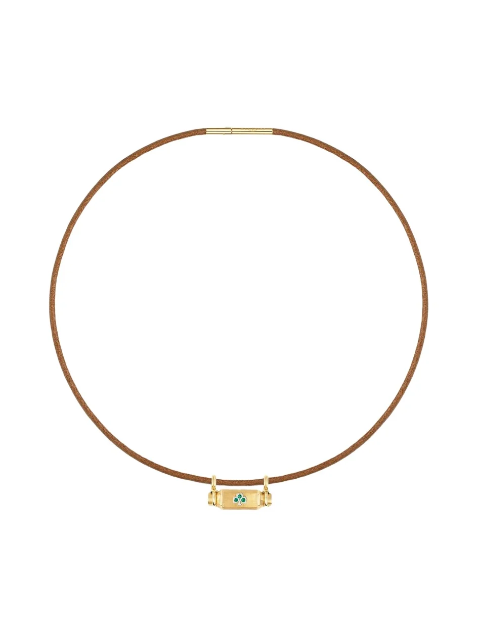 Marie Lichtenberg 18K Clover Smash Locket Necklace with Emeralds