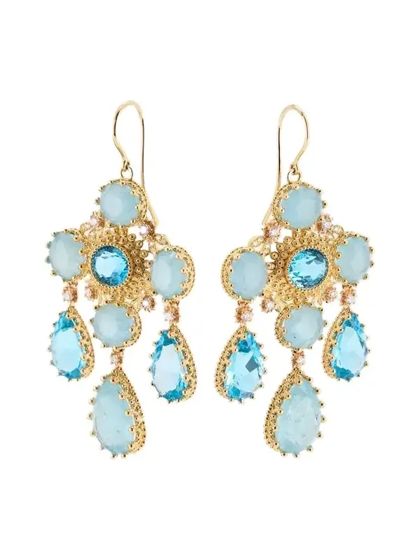 18K Yellow Gold Pierreries Blue Girandole Earrings