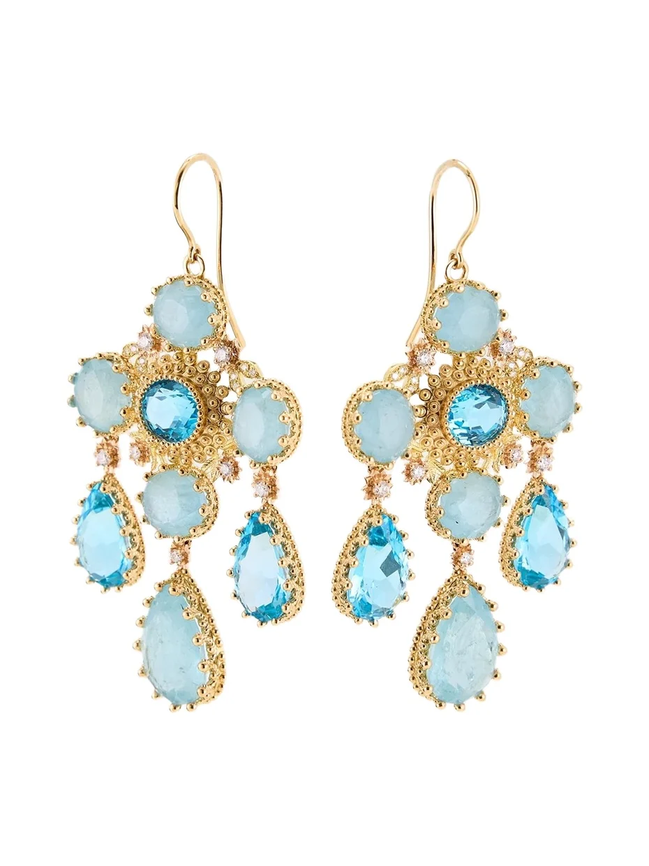 18K Yellow Gold Pierreries Blue Girandole Earrings 18K Yellow Gold Pierreries Blue Girandole Earrings