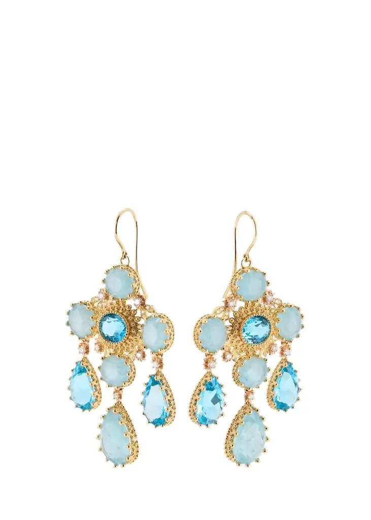 18K Yellow Gold Pierreries Blue Girandole Earrings 18K Yellow Gold Pierreries Blue Girandole Earrings